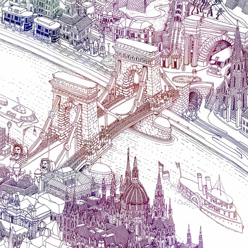 Budapest 3D Map - Colorful