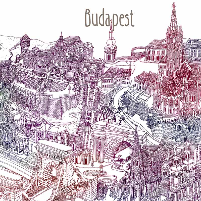 Budapest 3D Map - Colorful (canvas)