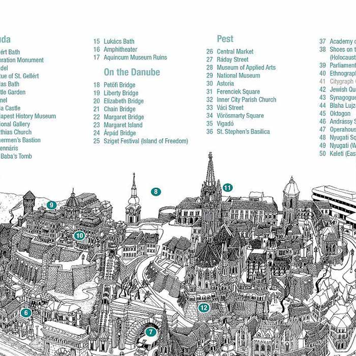 Budapest 50 Tourist Attractions 3D Map Poster