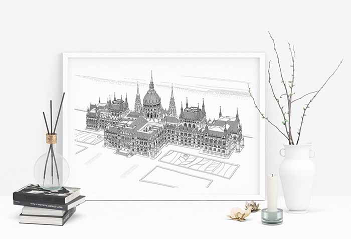 The Parliament, Budapest - Black and White (paper)