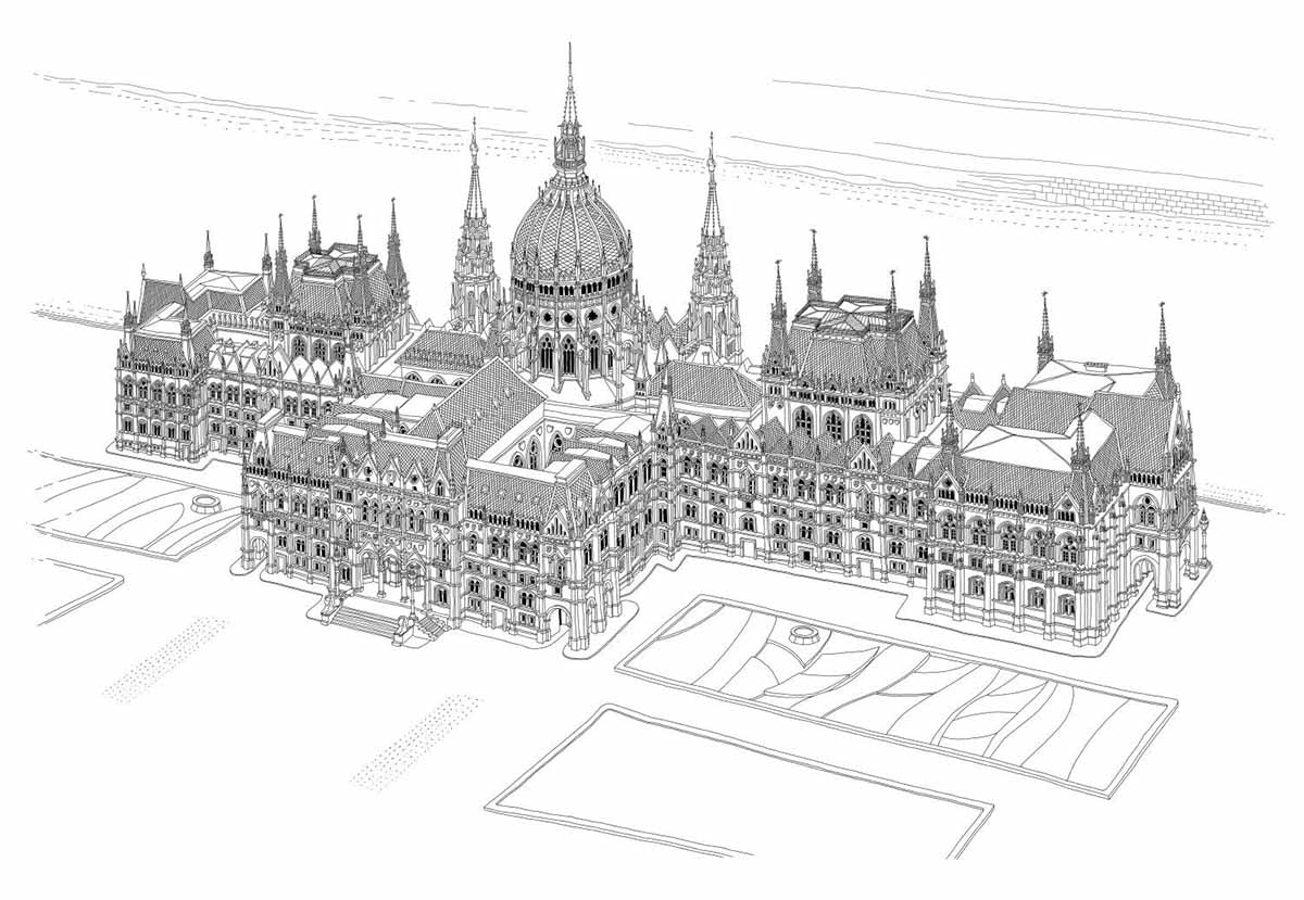 The Parliament, Budapest - Black and White (paper)