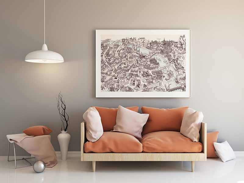 Budapest Hand-drawn 3D Art Map - Brown (paper)