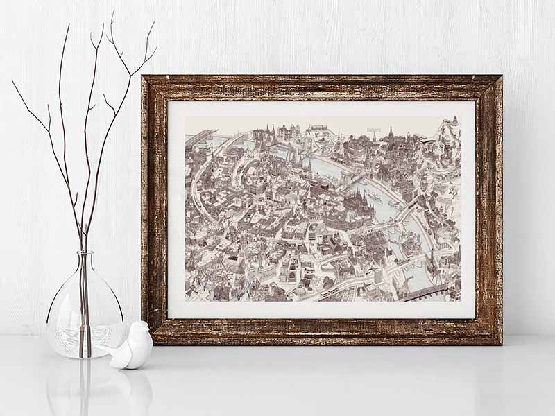 Budapest Hand-drawn 3D Art Map - Brown (paper)