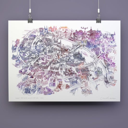 Budapest Art Map - Bluish-Purple (canvas)