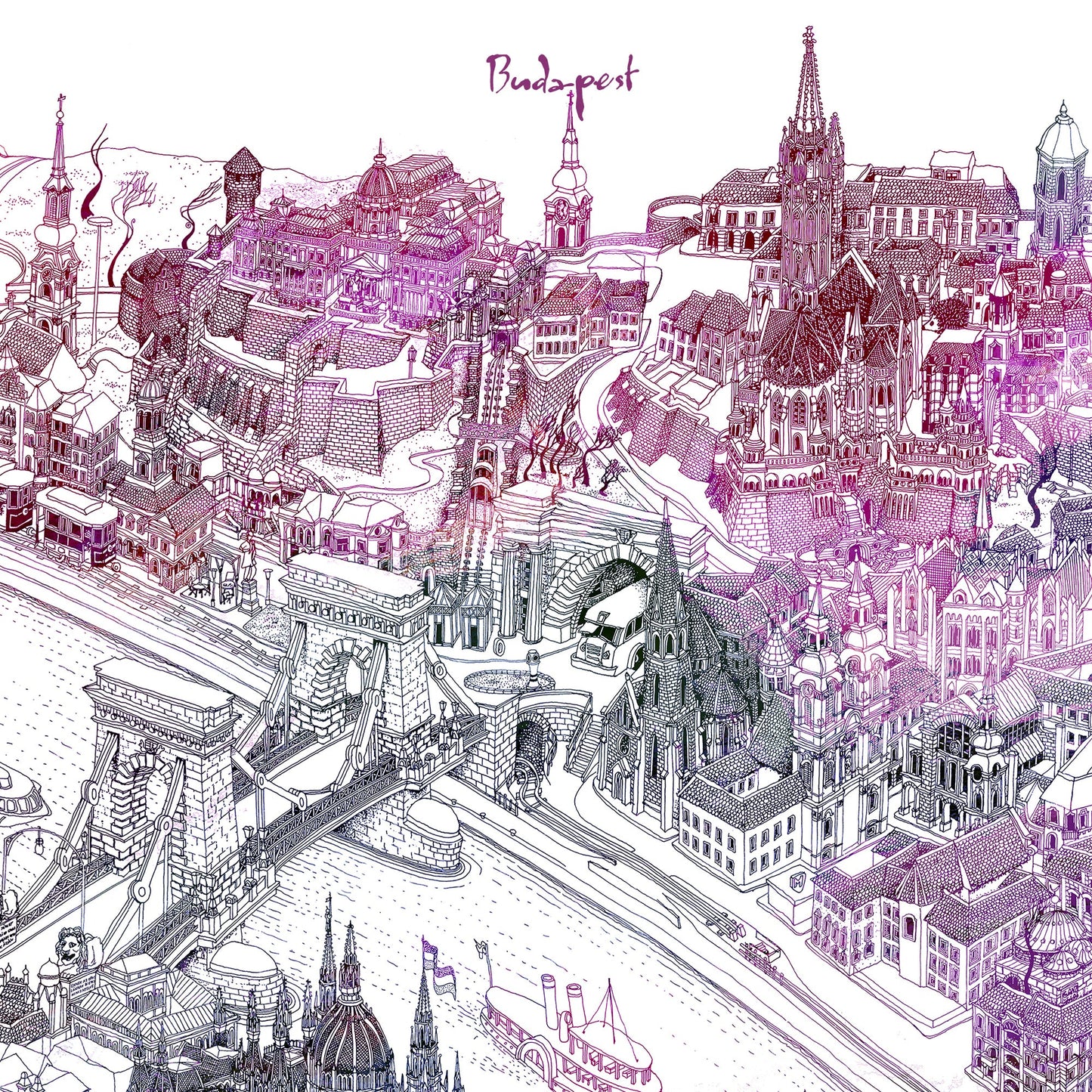 Budapest Art Map - Bluish-Purple