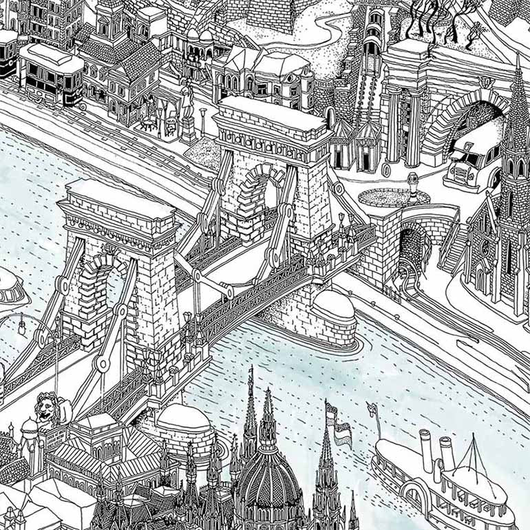 Budapest Art Map - Black and White