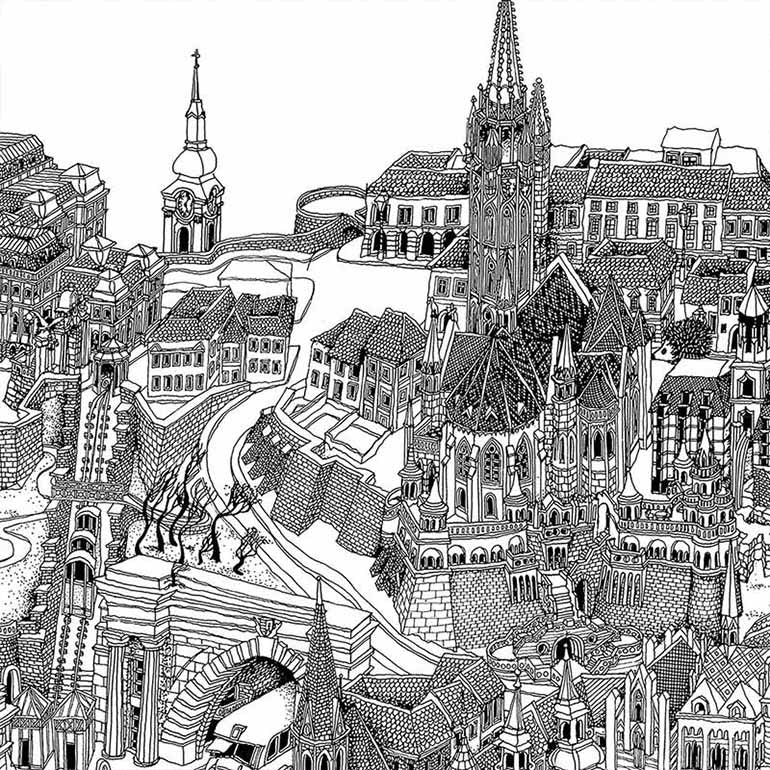 Budapest Art Map - Black and White