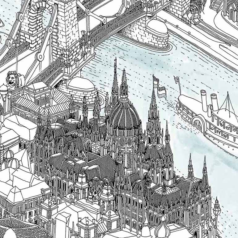 Budapest Art Map - Black and White