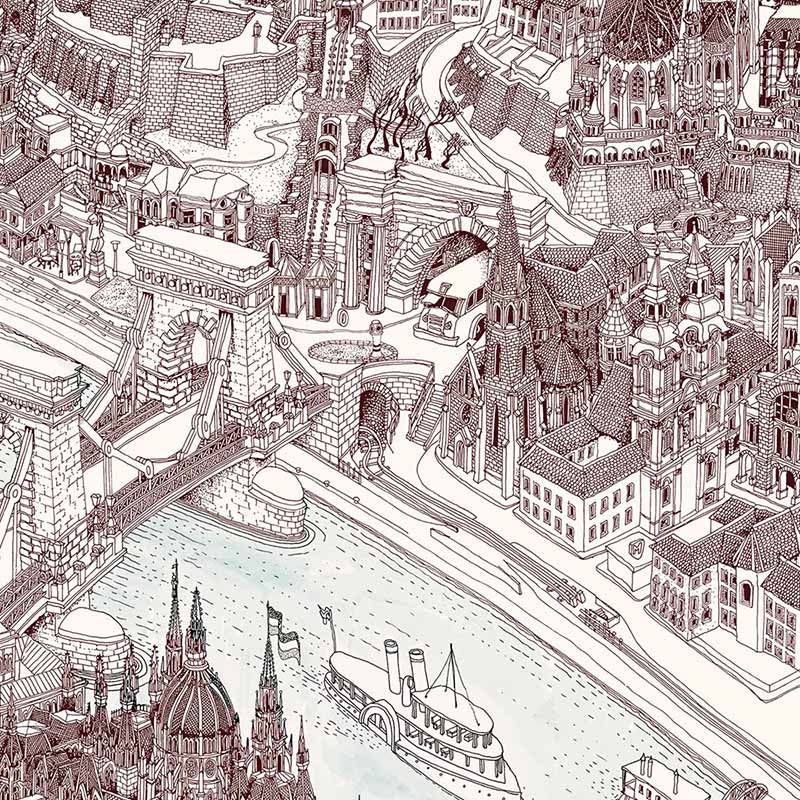 Budapest rajzos 3D térkép (barna)