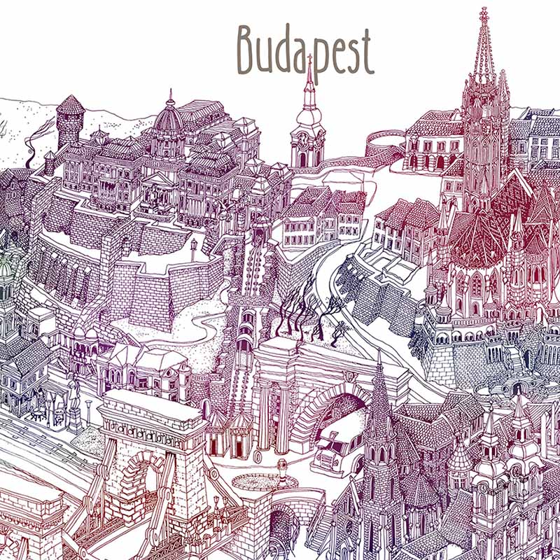 Mapa 3D de Budapest - Colorido (lienzo)