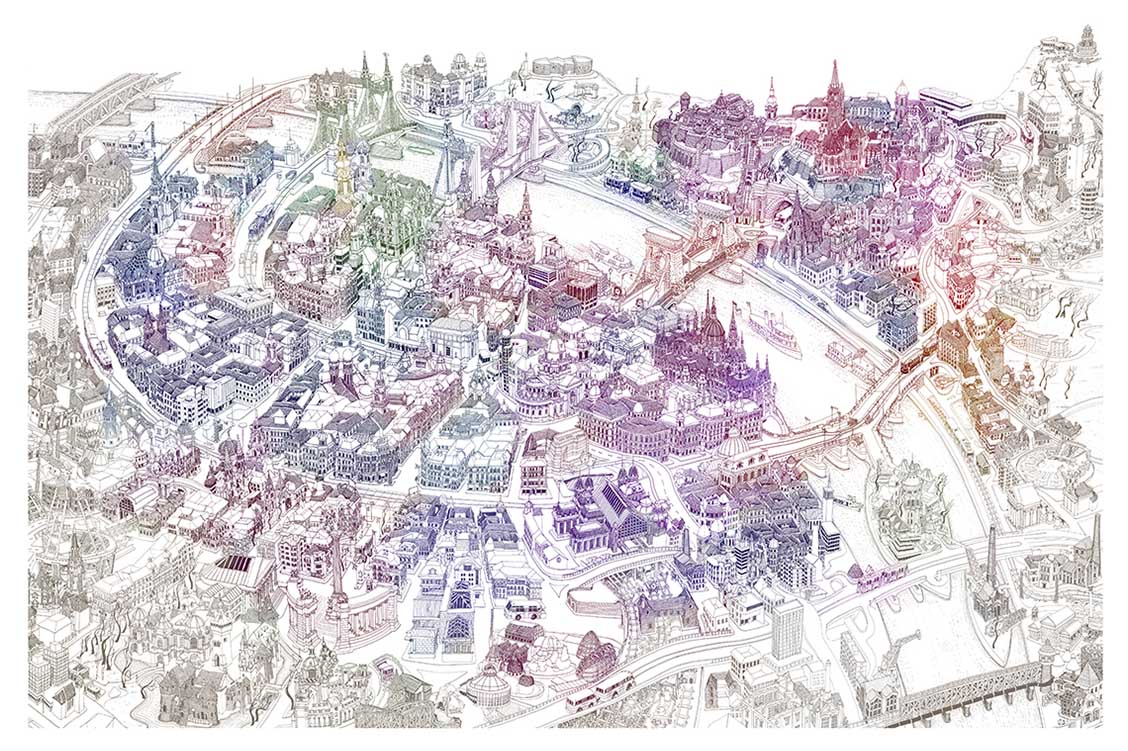Budapest rajzos 3D térkép (színes)