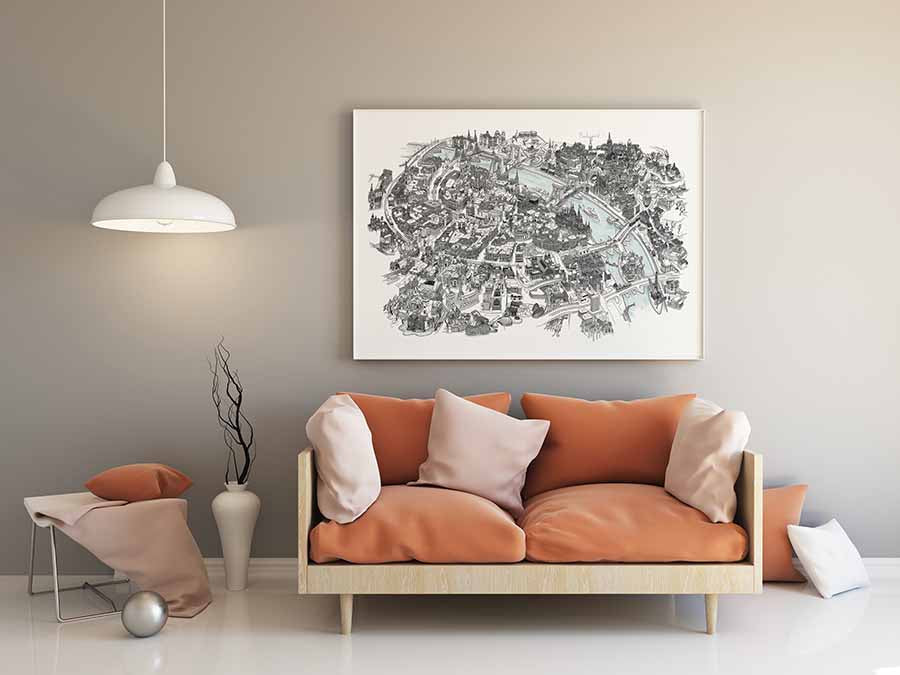 Budapest Art Map - Black and White (canvas)