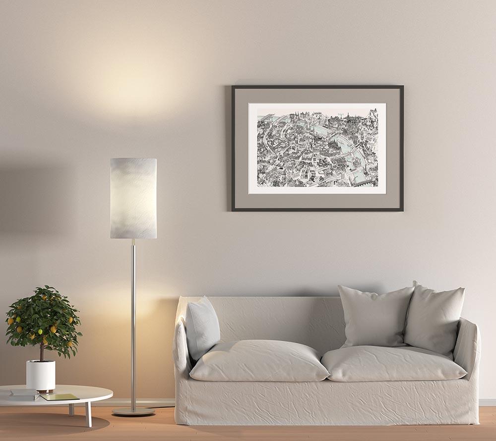 Budapest Hand-drawn 3D Map - Black and White (canvas)