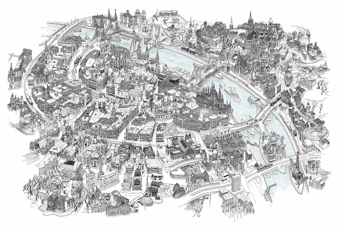 Budapest Art Map - Black and White