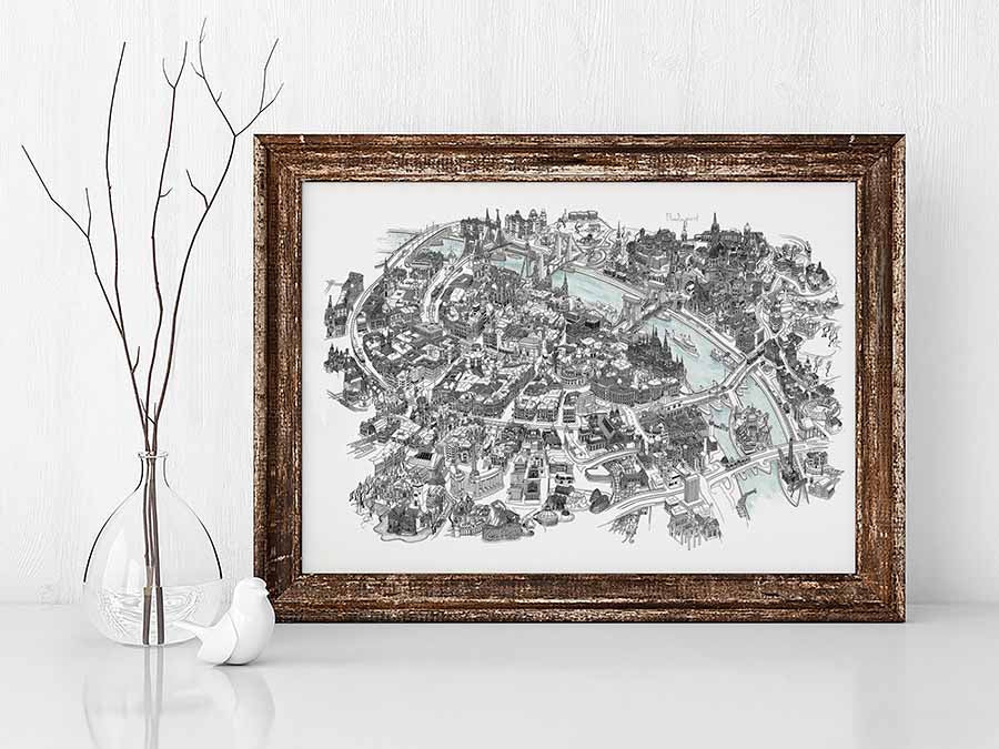 Budapest Art Map - Black and White (canvas)