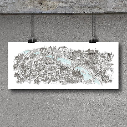 Budapest PANORAMA Art Map - Black and White (canvas)