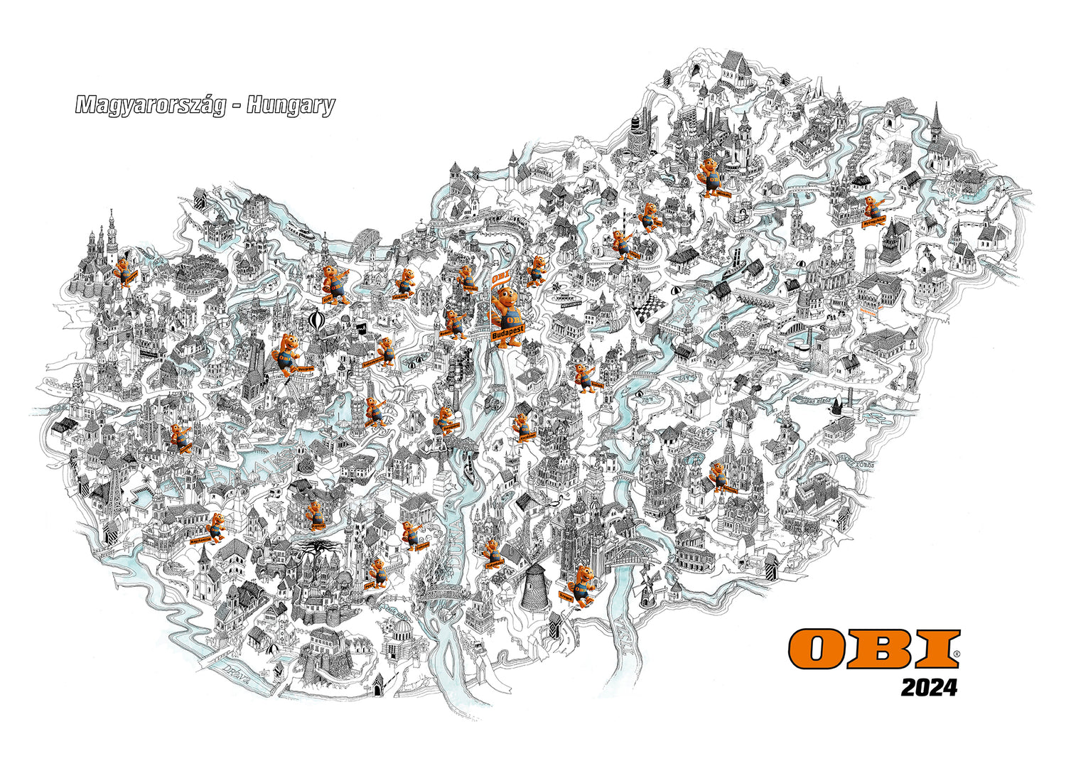 Custom Hungary art map created for OBI Hungary by Béla Magyar