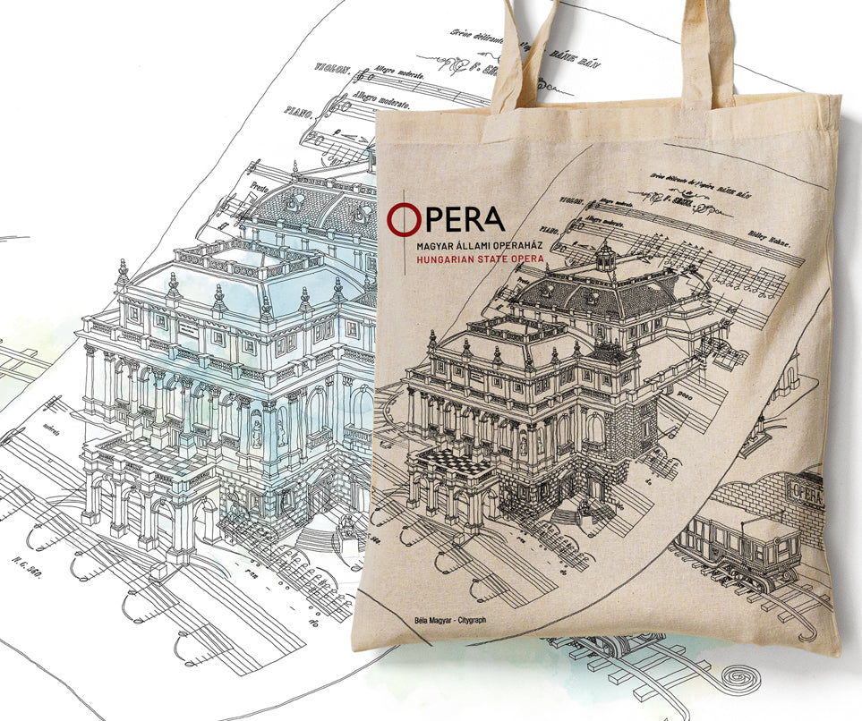 Hungarian State Opera illustration by Béla Magyar featured on branded gift shop products