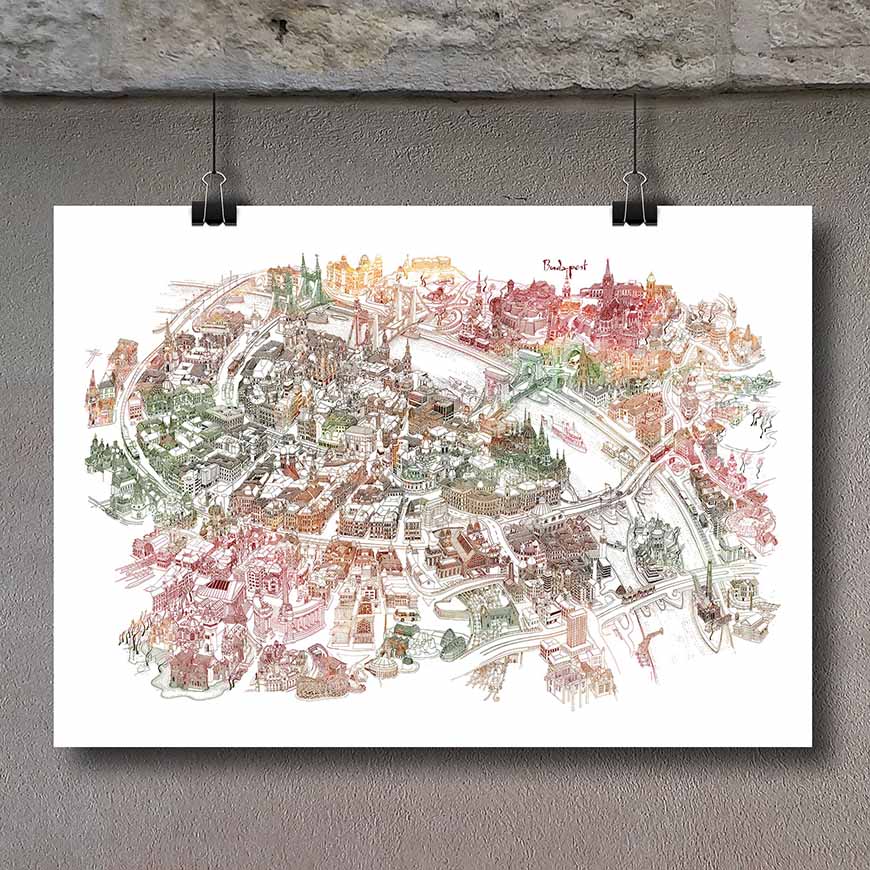 Budapest Art Map - Autumn Colors (canvas)
