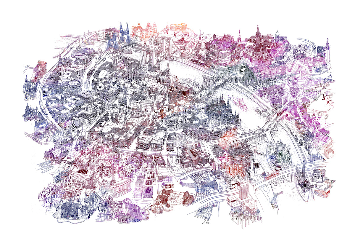 Budapest Art Map Bluish-Purple (003-4)